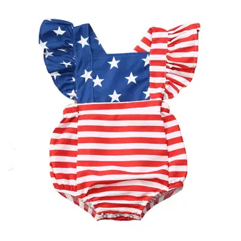 

0-18M Newborn Infant Baby Girls Rompers Striped Star Print Jumpsuit Ruffles Clothes Independence Day Costumes