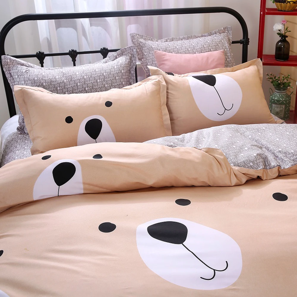 

New Home Fashionable Cartoon Bedding Set Simple Soft Polyester Fibre Bedclothes Skin-Friendly Pillowcase Duvet Cover Bedsheet