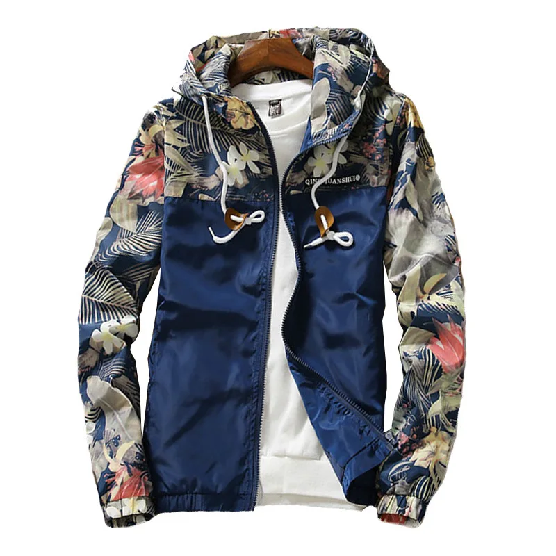 Мужские куртки-бомберы с цветочным принтом, пальто с цветочным принтом для подростков в стиле хип-хоп, приталенное Мужское пальто-пилот с капюшоном на осень и весну