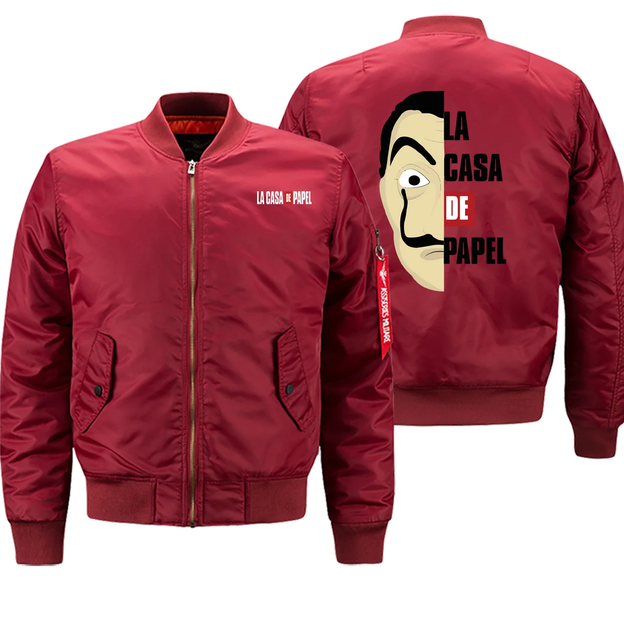 La Casa De Papel зимняя горячая Распродажа винтажная куртка с принтом Мужская мотоциклетная куртка-бомбер уличная модная куртка на молнии Толстая Повседневная куртка