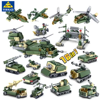 

16Pcs/lot Military Weapon Building Blocks Sets WW2 Field ARMY Tank Helicopter GUN DIY Bricks Creator Toys For Children