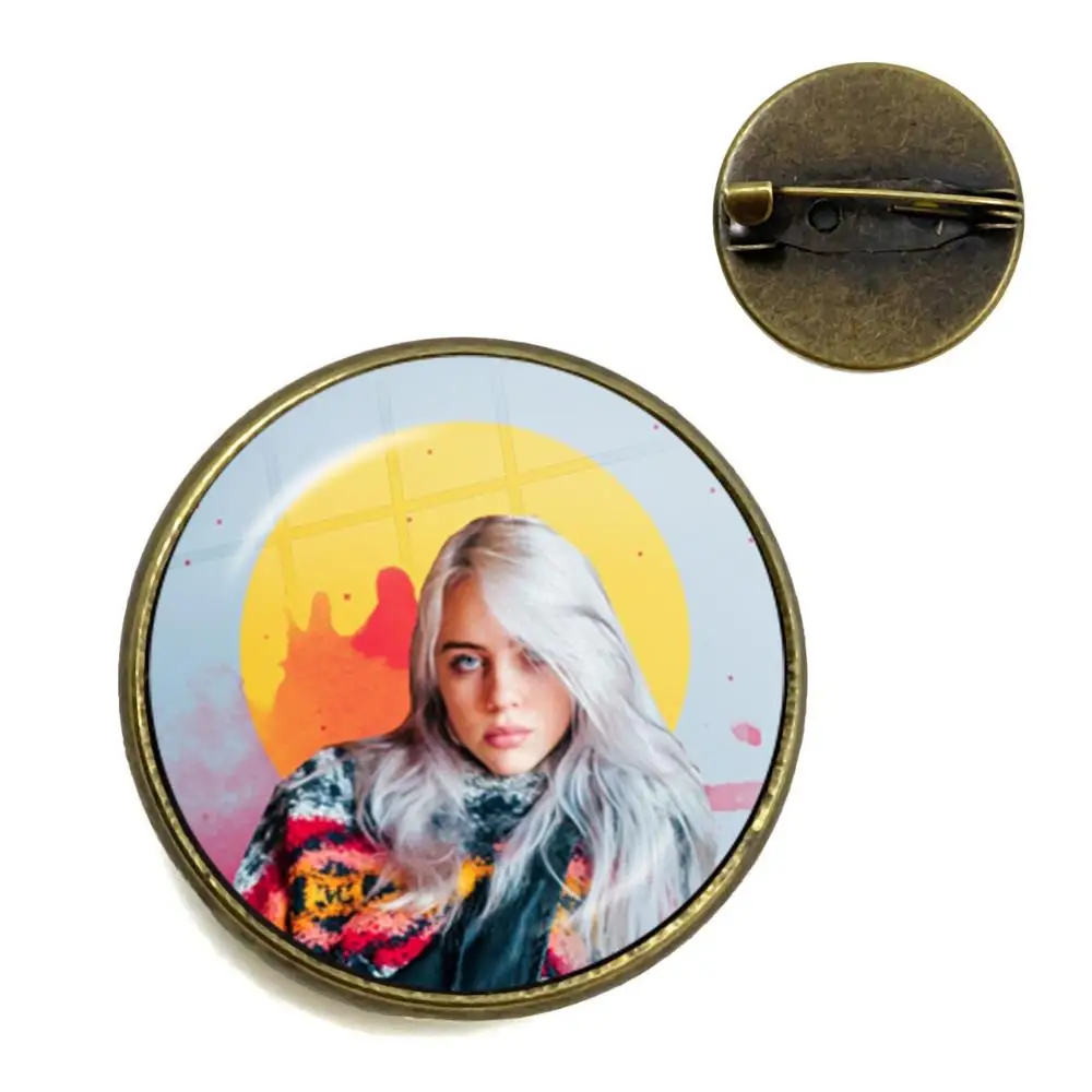 Billie Eilish модный воротник булавка популярный хип-хоп певец Harajuku стеклянный кабошон ручной работы панк металлическая брошь для фанатов подарок