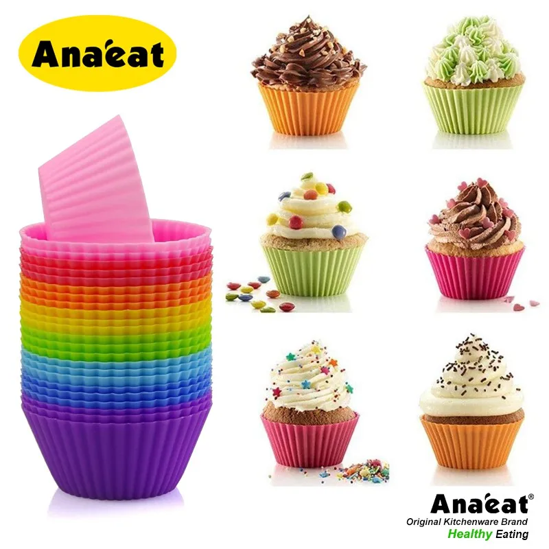 

ANAEAT 6 pc reusable silicone cake mold cup muffin cup cake tool, random colors for DIY