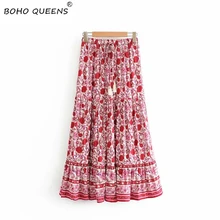 Винтажные шикарные летние хиппи женские с цветочным принтом и кисточкой пляжные Богемские юбки макси Женская одежда из вискозы хлопковые плиссированные юбки бохо