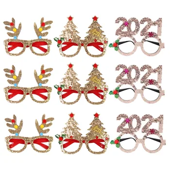 

9 Pcs 1 Set 2021 Eyeglasses Eye-wears Photo Props Novel Funny Creative Eye-wears Eyeglasses Party Supplies for Christmas