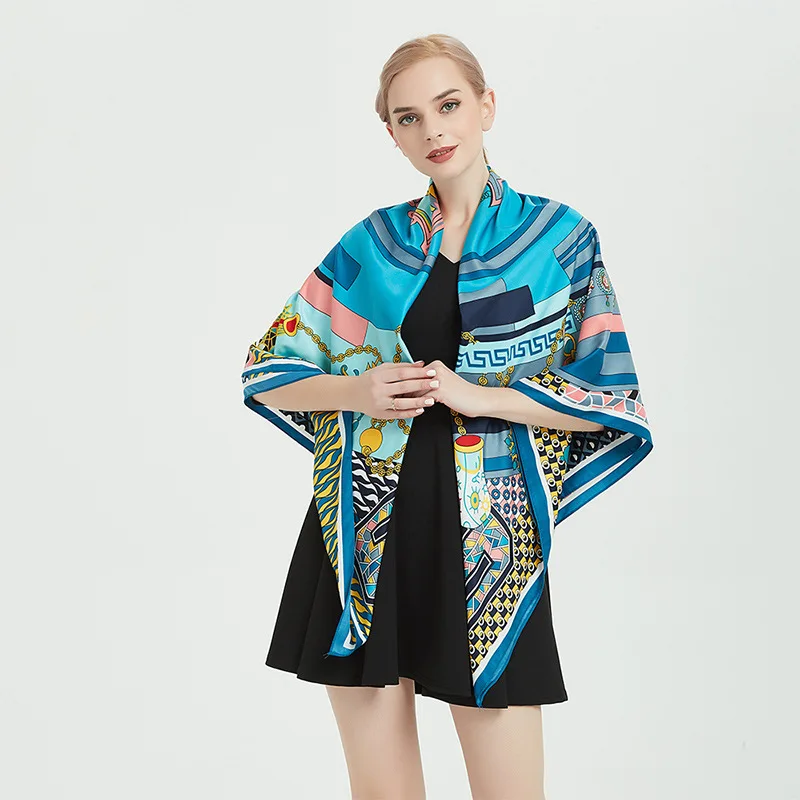 

QLUKEOYY Silk Scarf Women Versatile Imitation Silk Twill Satin Scarves Sunscreen Shawl Muffler Neckerchief