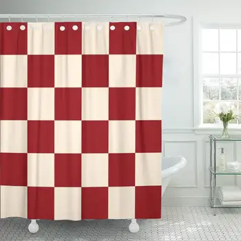 

Yellow Pattern Red Cream Chess Board Beige Checkered Burgundy Shower Curtain Waterproof Polyester Fabric 60 x 72 Inches