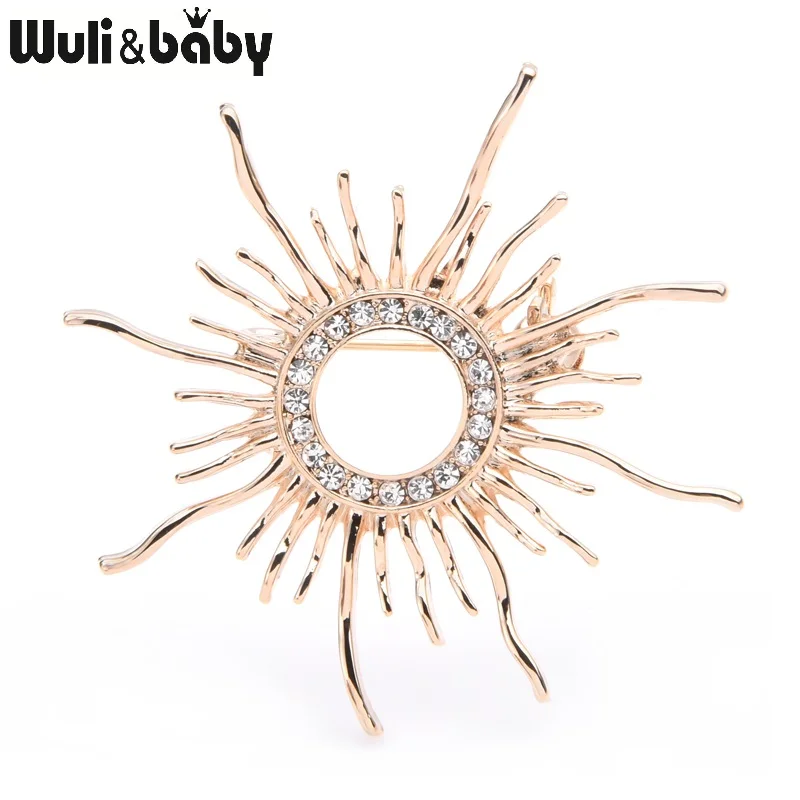 Золотые и серебряные стразы Wuli& baby, броши на солнце для женщин, классический красивый цветок, брошь на свадьбу, банкет, булавки, подарки на год