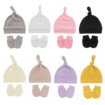 Newborn Baby Hat with Gloves Cotton Bonnet Baby Beanie Hat New Born Gift for Girls Cap  1