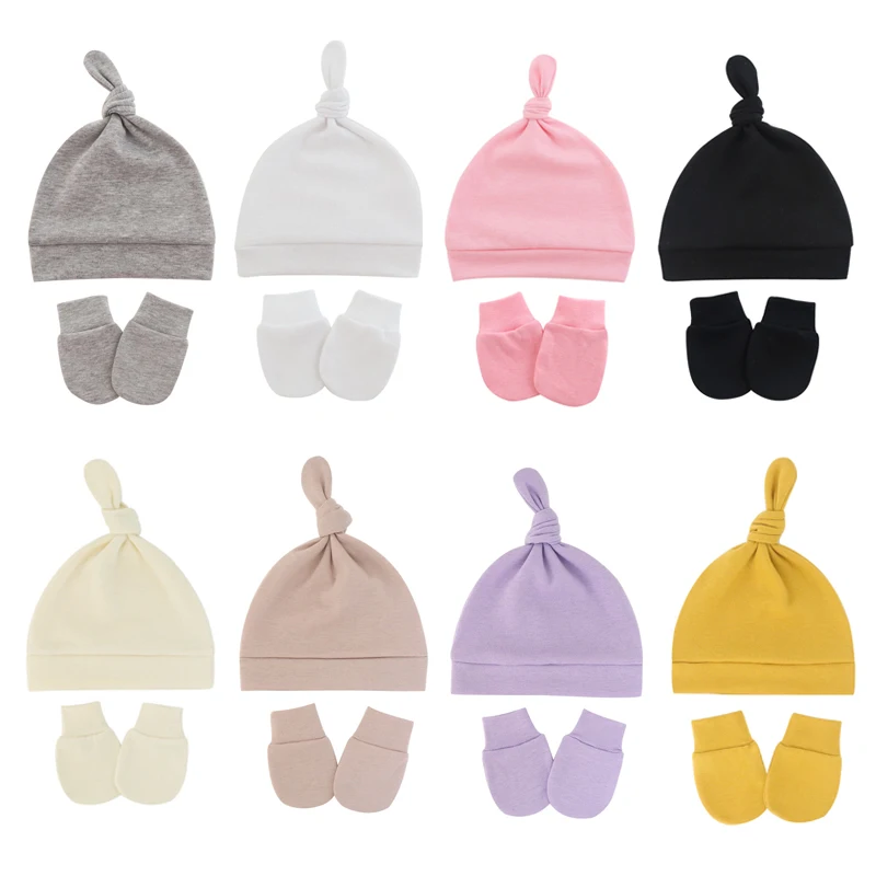 Newborn Baby Hat with Gloves Cotton Bonnet Beanie New Born Gift for Girls Cap Boy Infant Toddler Accessories | Детская одежда и