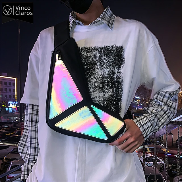 Cool Reflective Men's USB Chest Bag Trend Designer Holographic Crossbody  Bags for Men Hip Hop Streetwear Couple Bag Waterproof - AliExpress