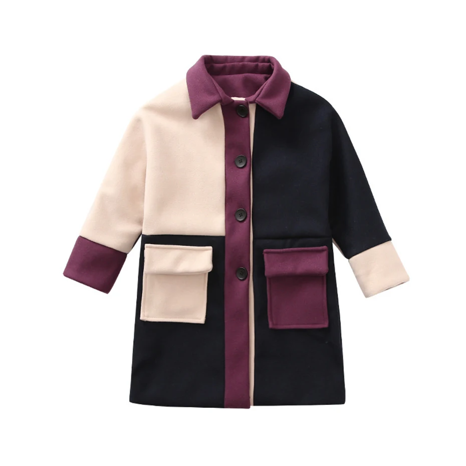 Dollplus/пальто для девочек-подростков; сезон весна-зима; шерстяная Верхняя одежда для девочек; Длинная Детская куртка в стиле пэчворк; шерстяное пальто для девочек; одежда для детей