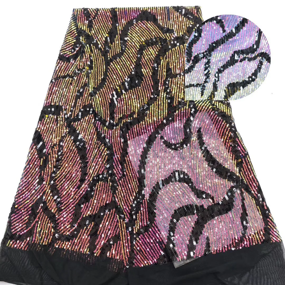 

2019 Latest African Net Lace Fabric High Quality Sequins Nigerian Wedding Lace Fabrics 5Yards Sequins French Tulle lace DYS224