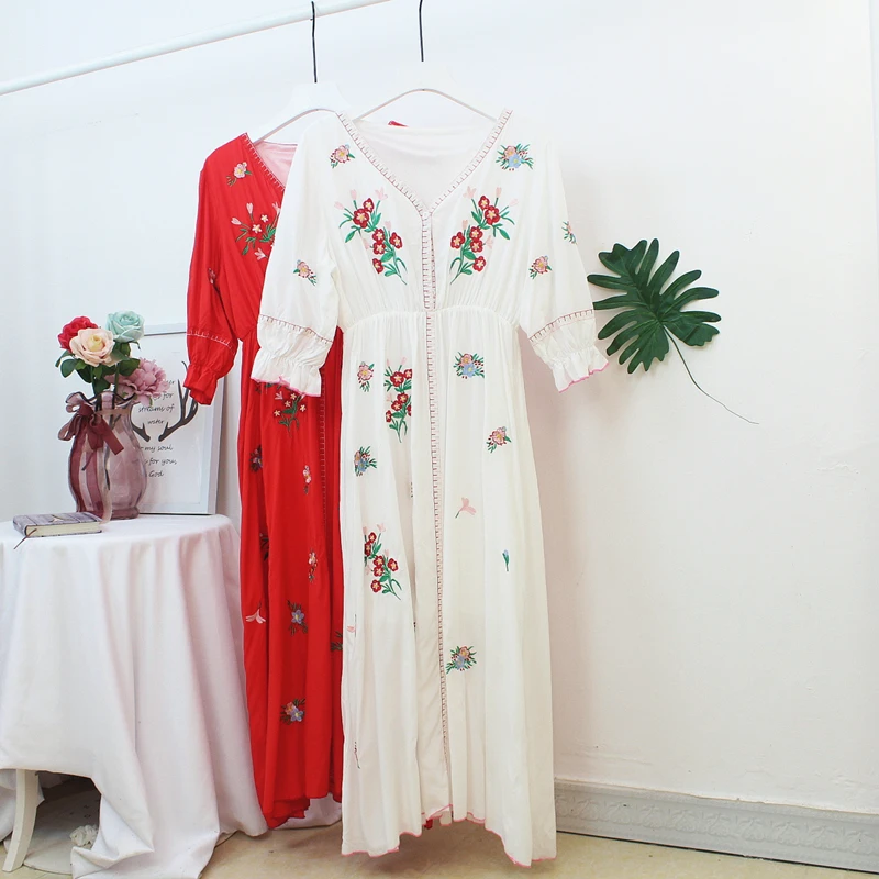 Винтажное шикарное женское Ретро пляжное богемное Хлопковое платье макси с цветочной вышивкой и кисточками, женское летнее платье с v-образным вырезом в стиле бохо vestidos