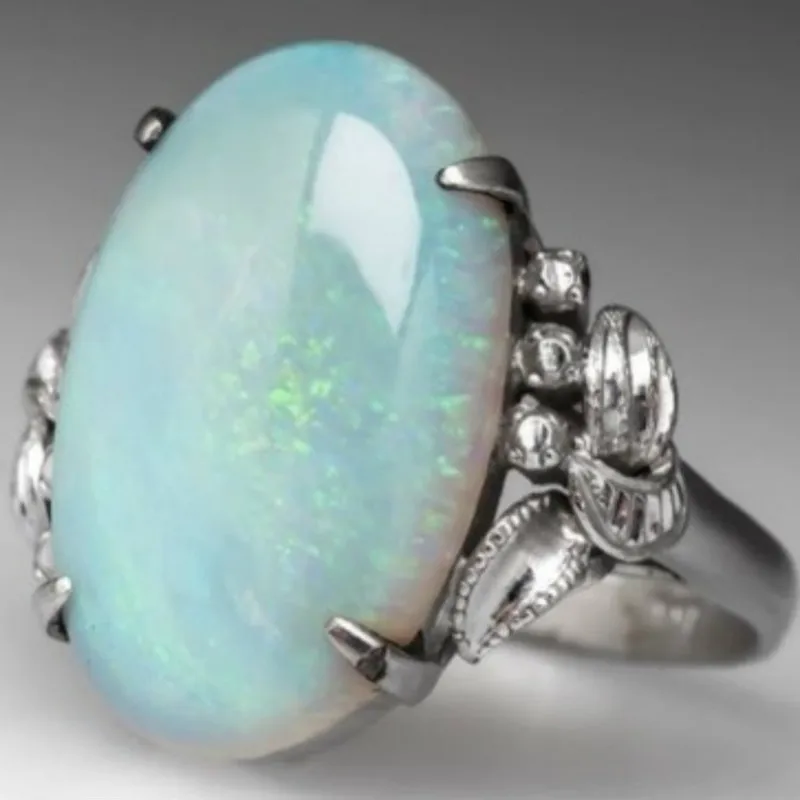 Ретро мужской женский большой синий цветной овальный опал кольцо для женщин мужчин Bijoux вечерние ювелирные изделия подарок - Цвет основного камня: A