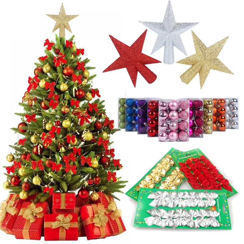 

Merry Christmas Tree Decorations Ornaments Hanging Balls Christmas Bows Star Christmas Tree Topper Navidad 2019 Noel Decor Kerst