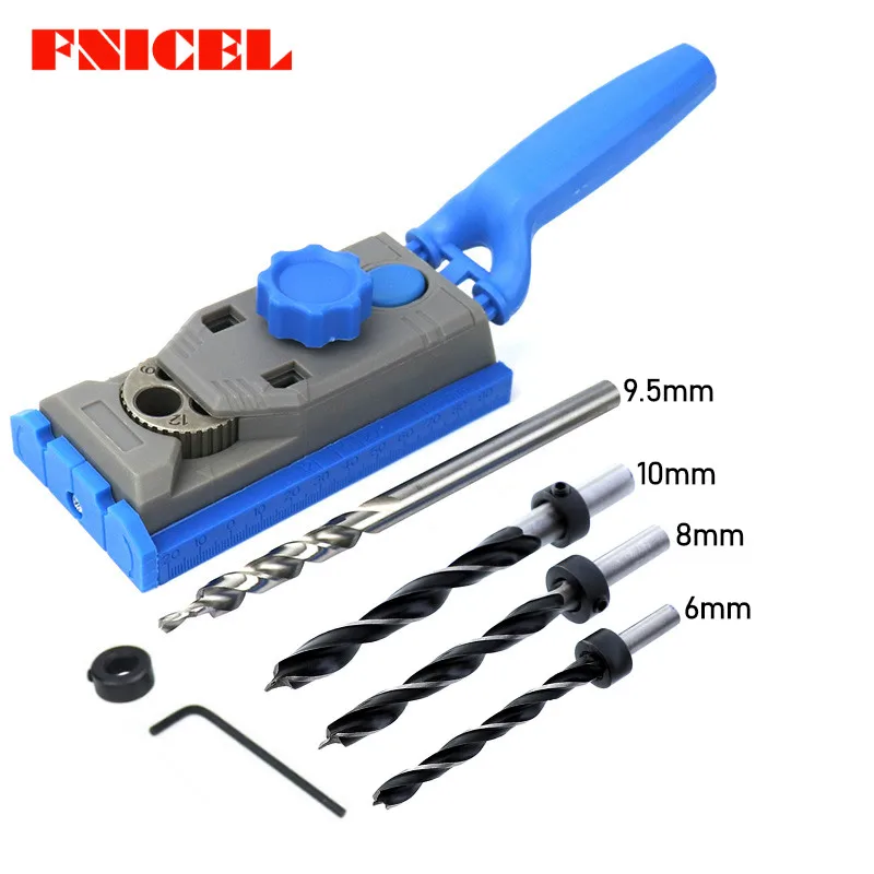 2 in 1 Genius Woodworking Pocket Hole Jig Kit Set 9.5mm Drill For Pilot W/ Scale Straight Hole Positioner Punching Tool - Цвет: Set with 4 Drill