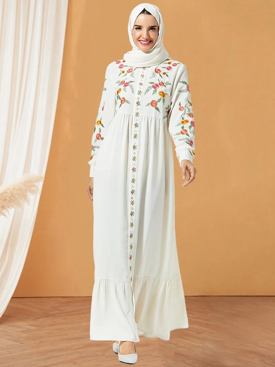 Мусульманское платье в дубайском стиле, мусульманская Турция, Цветочная вышивка, Средний Восток, модное удобное многослойное