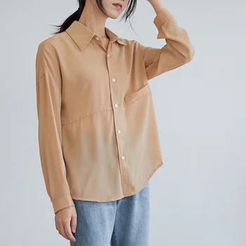 

Spring Autumn Long Sleeve Chiffon White Shirts Casual Loose Women Shirts Single-breasted Turn-down Collar Female Blouse St285