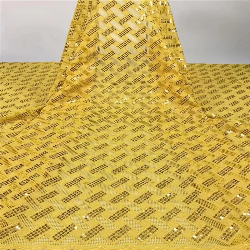 

High Quality African Lace Fabric French Lace Tulle With Sequin yellow Nigerian Lace Fabric For Wedding Sewing xb1-1535