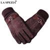 LA SPEZIA Mens Leather Gloves Pigskin Winter Gloves Black Brown Warm Thick Driving Men's Gloves Guantes ► Photo 2/6