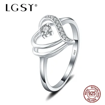 

LGSY 100% Genuine 925 Sterling Silver Rings Fashion Fine Jewelry Rings For Women Jewelry Engagement Heart-Shapedl Rings DR1056