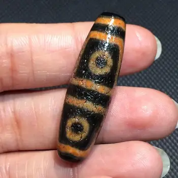 

Magic Power Collectible Treasure Tibetan Old Oily Agate Full Dragon Vein 4 Eye dZi Bead Amulet