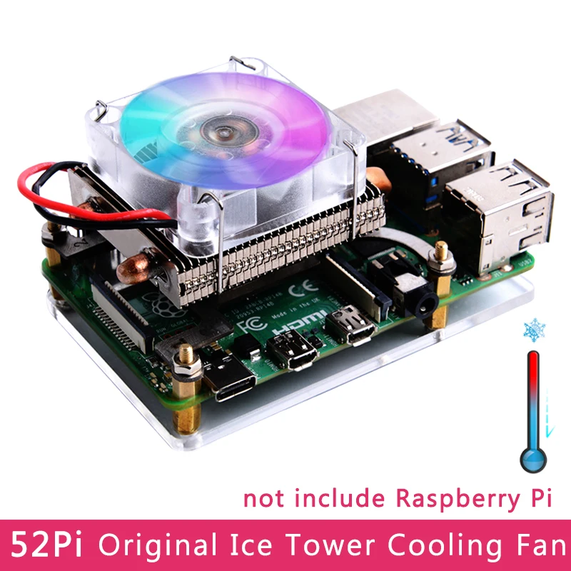 Metal-Case Ice-Tower-Cooling-Fan Raspberry Pi 52pi RGB for 4-Model/b 7-Color Led-Light-Optional