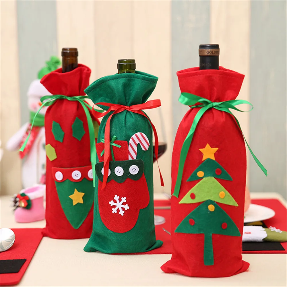 

Christmas Red Wine Bottle Storage Bags Pouch Set Cover Bags Santa Tree Dinner Party Gift Case Desk Organizer Home Room Decor#25