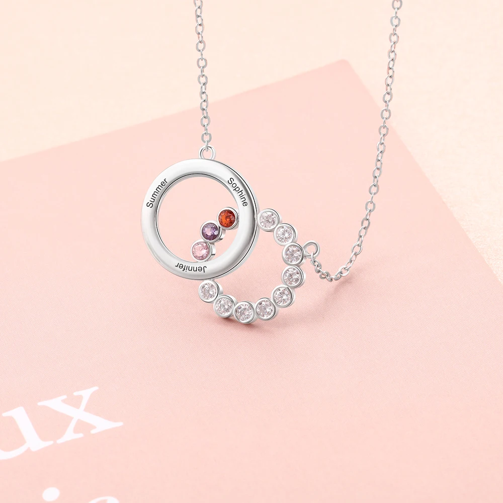 JewelOra 925 стерлингового серебра персонализированные 3 названия круг ожерелье на заказ DIY Камень рождения семья ожерелье s& Подвески для матери