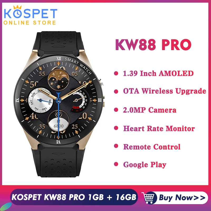 Смарт-часы KOSPET KW88 PRO, 1 ГБ, 16 ГБ, Android 7,1, Bluetooth, 1,39 дюймов, wifi, 400 мА/ч, 3g, 400*400, Смарт-часы для мужчин, для iOS Andriod телефона