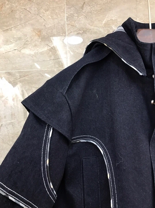 early autumn new female express line side decoration long sleeved robe denim jacket short coat 1001