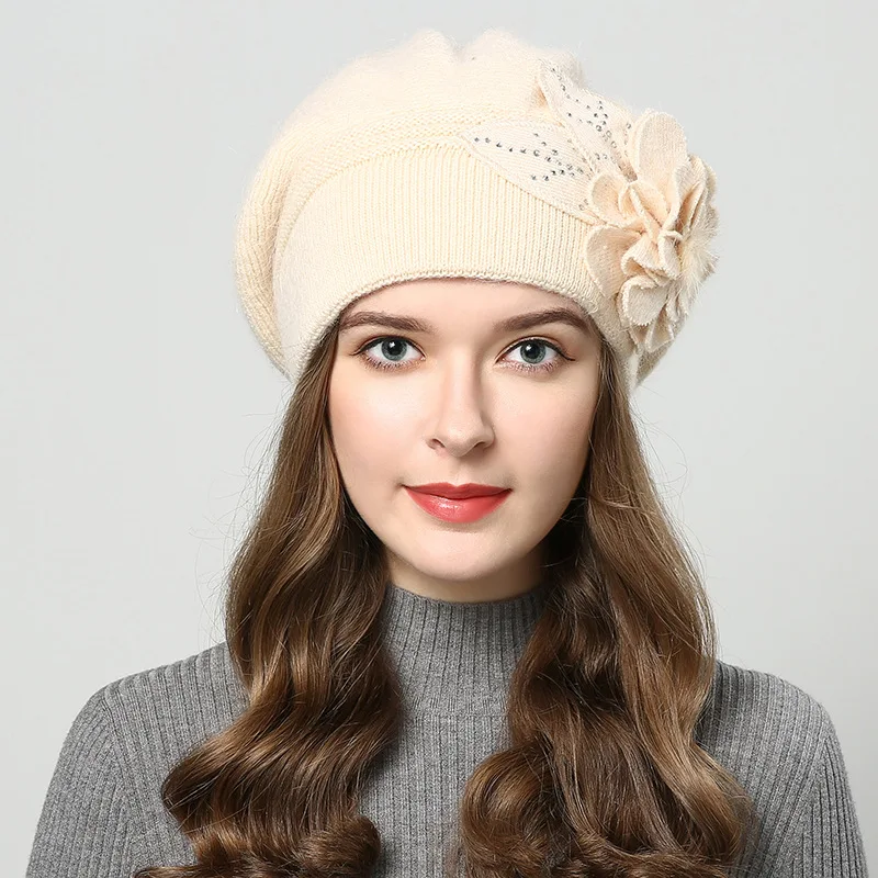 CC beanies женская зимняя шапка вязаная шерстяная шапка цветы берет мужская Милая Рождественская