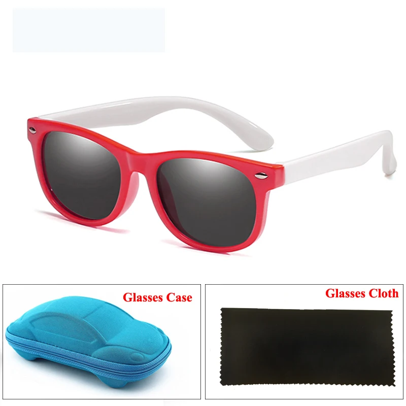 Новые зеркальные очки детские с чехлом для мальчиков и девочек поляризованные силиконовые защитные солнцезащитные очки подарок для детей Детские UV400 Gafas - Цвет линз: Red White