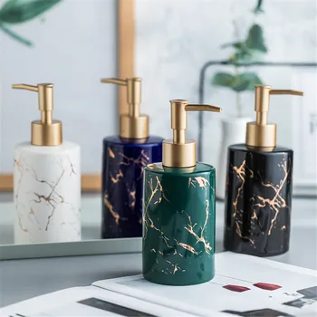 

310ml Soap Dispenser Marbled Ceramic Bathroom Shampoo Bottle Hand Washing Hair Conditioner Bottles Kitchen Detergent Sub-bottle