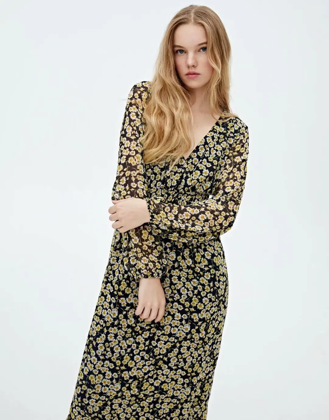 Женское платье с принтом маргариток элегантное средней длины в Европейском