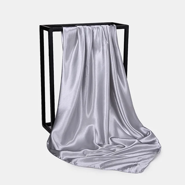 Foulard Hijab en Satin de Couleur Unie pour Femme, Châle Carré de 90cm pour Cheveux
