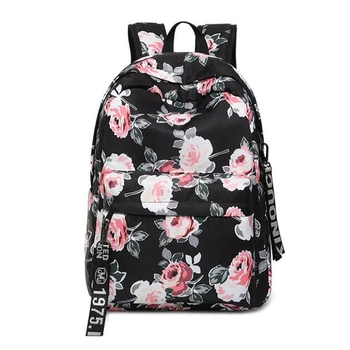 

Fashion Water Resistant Nylon Women Backpack Flower Printing Female School Rucksack Girls Daily College Laptop Backpack Black