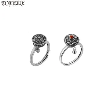 

Handcrafted 100% 925 Silver Agate Tibetan Prayer Wheel Ring Buddhist OM Mantra Ring Good Luck Women Ring