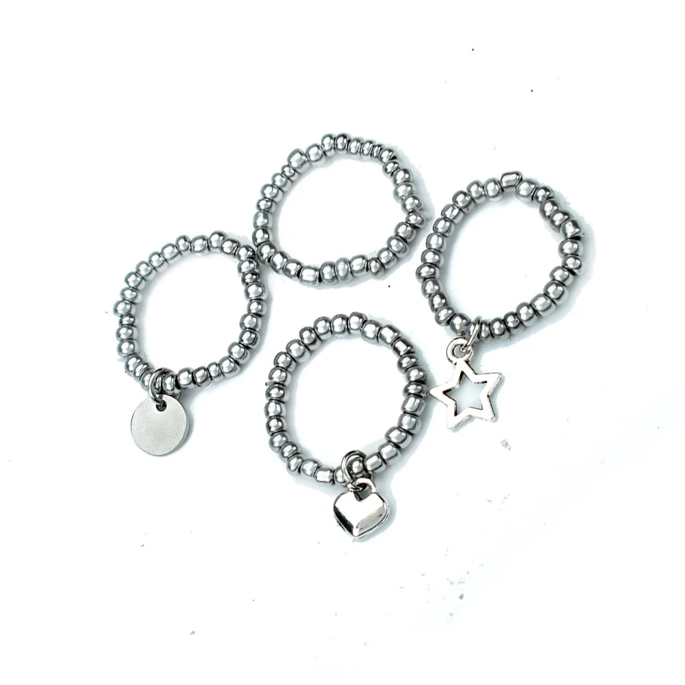 Silver Color Adjustable Rings For Women Resin Bead Geometric Round Heart Elastic Ring Simple Jewelry Bague Femme silver ring adjustable rings