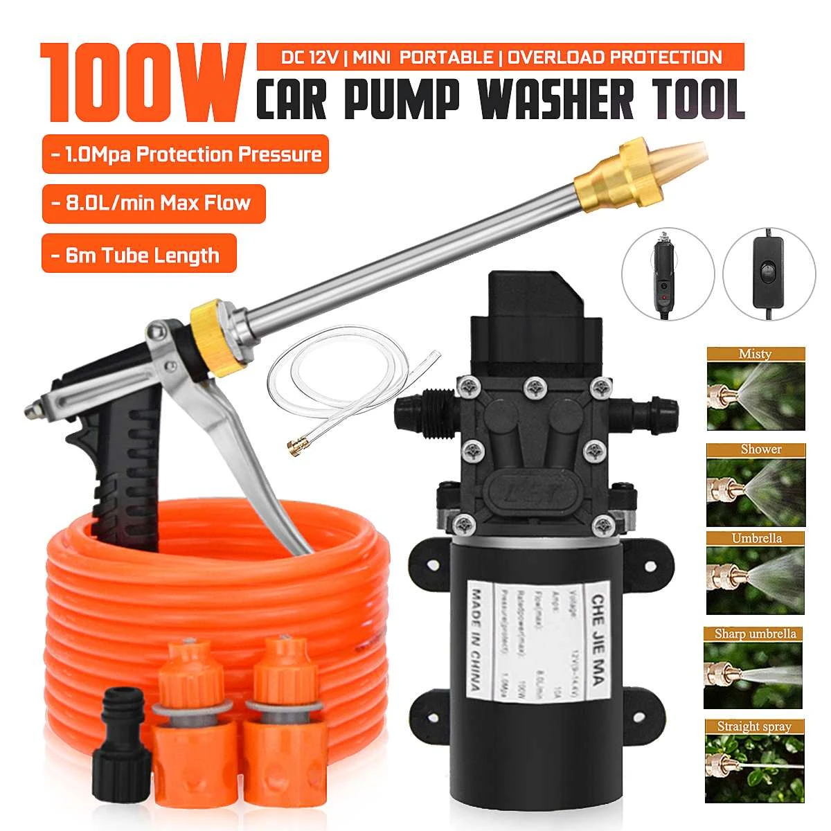 100W Household Car Wash Pump Portable High Pressure Electric Car Wash