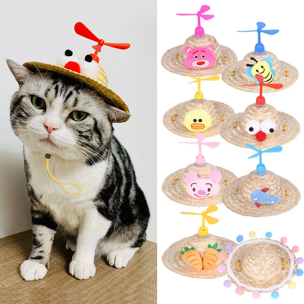 Mini Pet Dog Hat Rotating Decorative Cat Beach Party Straw Hats Cute Headwears Cap For Kitten Puppy Pets Funny Accessories | Дом и сад