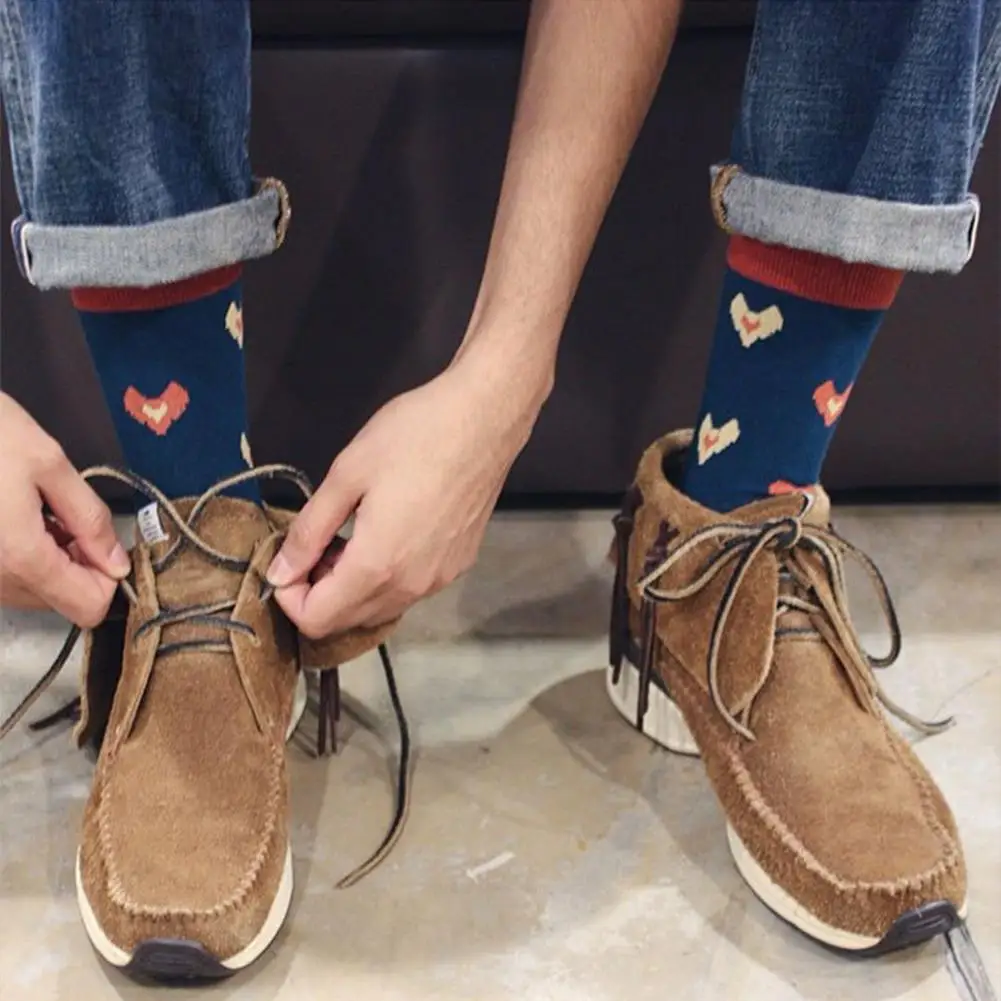 Yiwa Men Women Retro Style Cartoon Cotton Mid-calf Length Socks