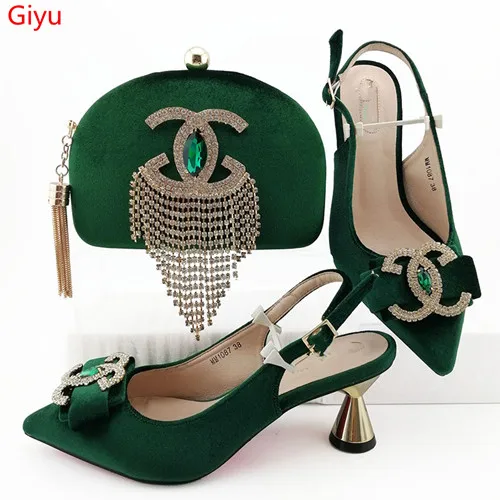 

doershow Nice Looking African Women Matching Italian Shoe and Bag Set teal Italian Shoe with Matching Bag for Wedding!HOU1-26