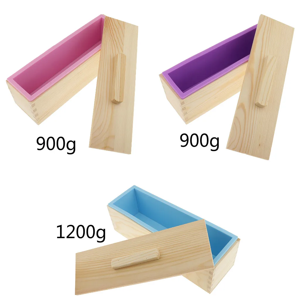 Flexible Rectangular Soap Silicone Loaf Mold Wood Box for 900g/1200g Soap Making Supplies