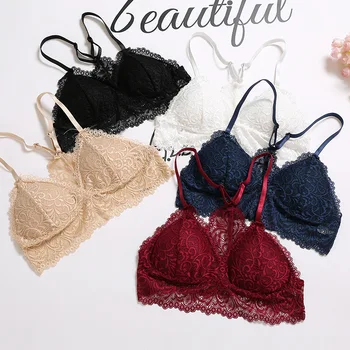 

Sexy Deep V Floral Lace Bras Bralette Intimates Thin Belt Lingerie Wirefree Seamless Underwear