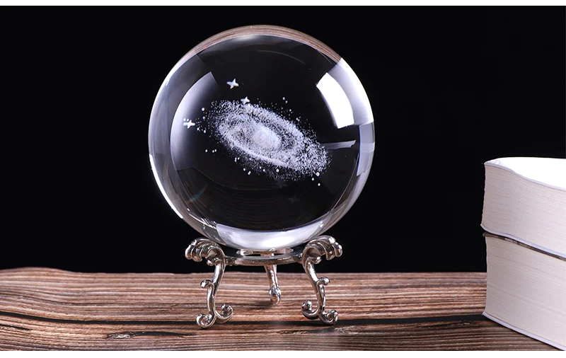 60/80/100 мм 3D лазерной гравировкой Galaxy хрустальный шар Миниатюрная модель с украшением в виде кристаллов ремесло Сфера орнамент мова Глобус Стекло Декор для дома подарок