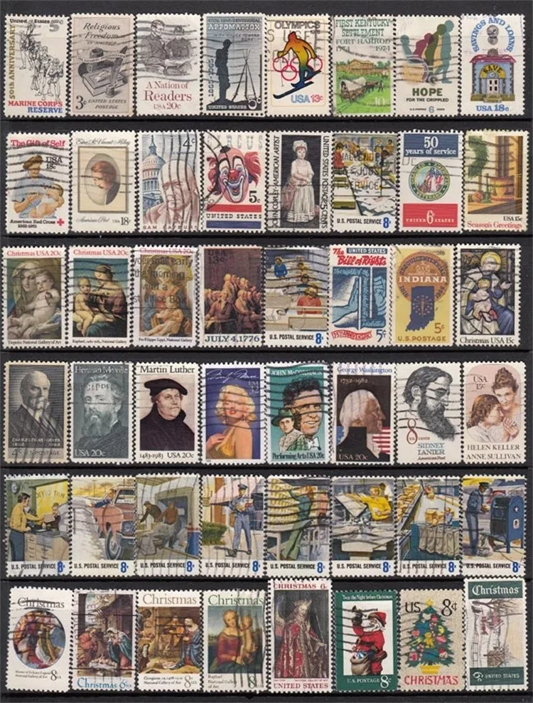 1000 шт, США, нет повторения почтовых отправлений, коллекция марок из США, почтовые марки, все использованные, высокое качество для коллекционирования