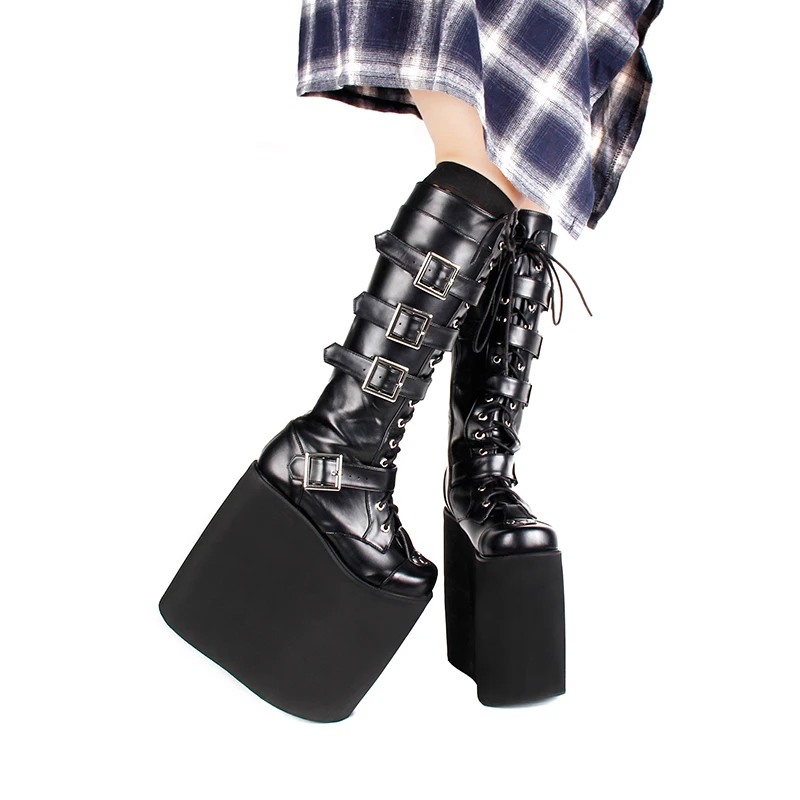 靴 Angelica Aki Square Toe Platform Wedge Heel Ankle Sock Boot In Zebra
