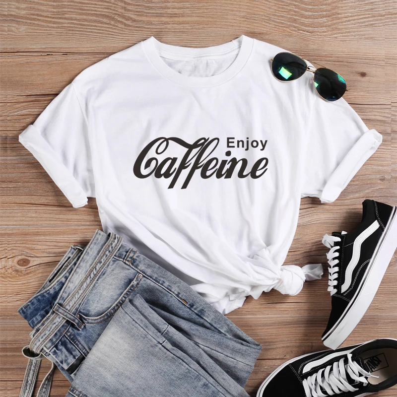 ONSEME, женская уличная одежда, повседневные футболки, Enjoy Caffeine, футболка с буквенным принтом, женские Забавные футболки Cola, Harajuku, базовая хлопковая футболка